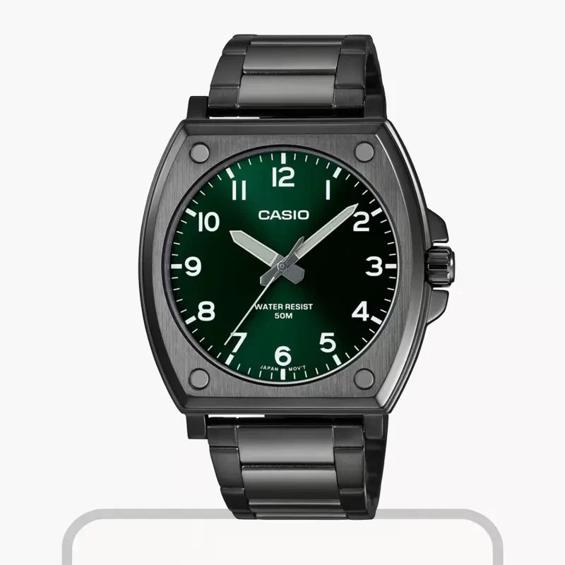 Casio Enticer Green Dial Black Ion Plated Men's Watch- MTP-E730B-3AV